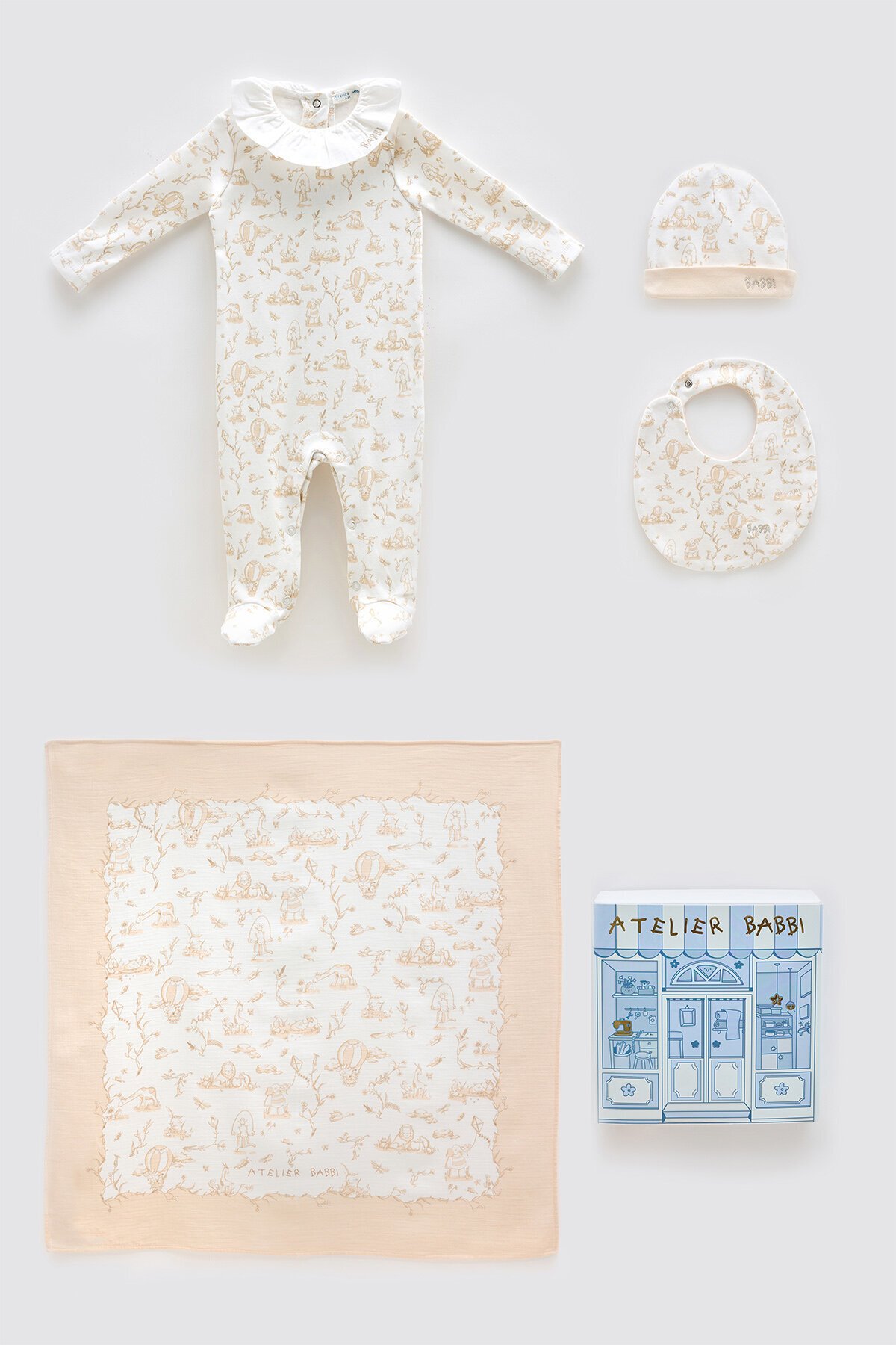 4Lü Yenidoğan Seti - Toile De Jouy / Bej