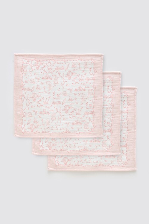3'Lü Ağız Bezi Seti - Toile De Jouy / Pembe