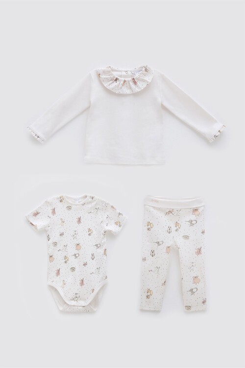 3'Lü Body & Pantolon & T-Shirt Seti - Theatre / Pembe