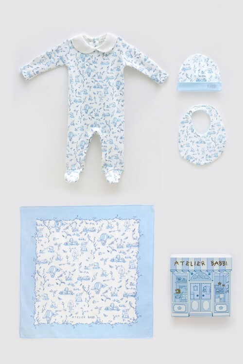 4'lü Yenidoğan Seti - Toile De Jouy / Mavi