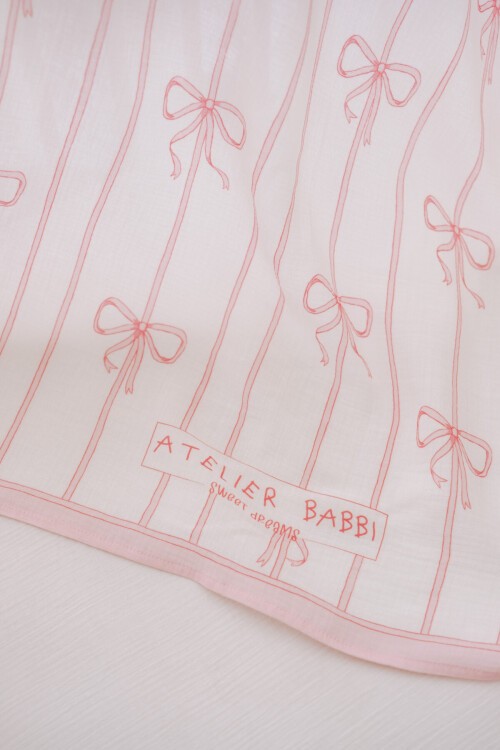 Çift Katlı Müslin Bebek Örtüsü - Kurdele / Pembe