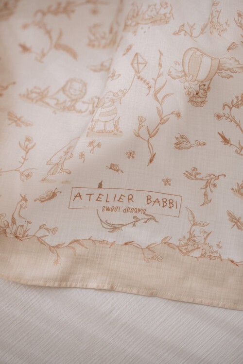 Çift Katlı Müslin Bebek Örtüsü - Toile De Jouy / Bej