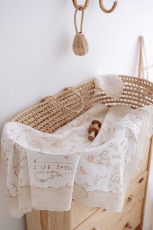 Çift Katlı Müslin Bebek Örtüsü - Toile De Jouy / Bej