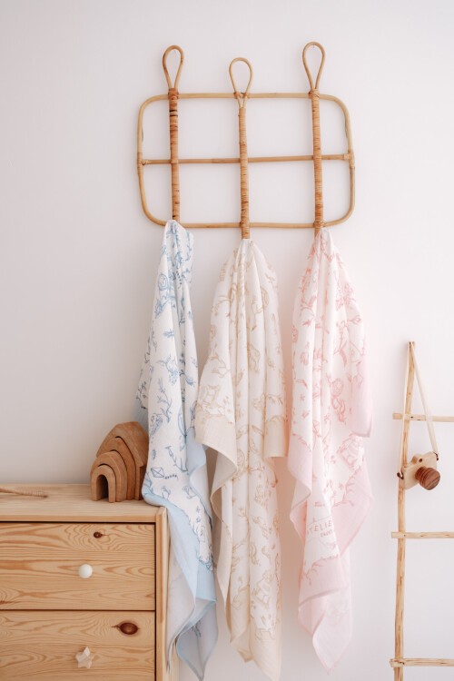 Çift Katlı Müslin Bebek Örtüsü - Toile De Jouy / Mavi