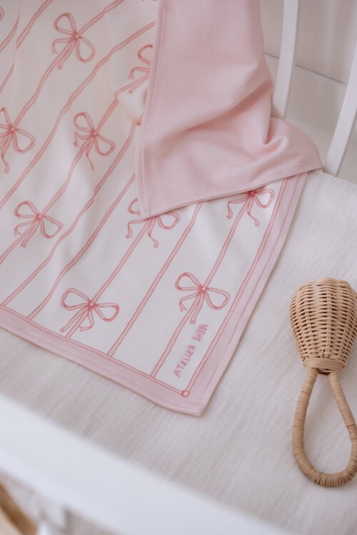 Çift Taraflı Bebek Battaniyesi - Kurdele / Pembe