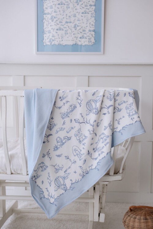 Çift Taraflı Bebek Battaniyesi - Toile De Jouy / Mavi