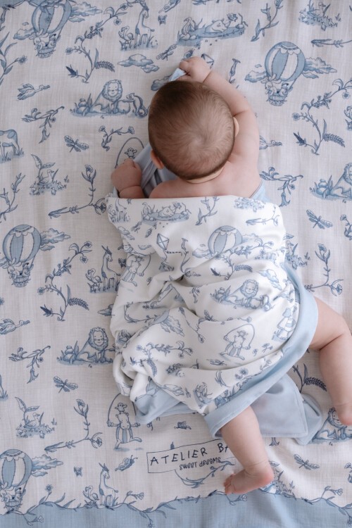 Çift Taraflı Bebek Battaniyesi - Toile De Jouy / Mavi