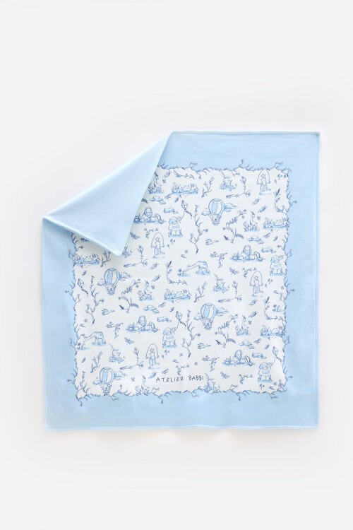 Çift Taraflı Bebek Battaniyesi - Toile De Jouy / Mavi