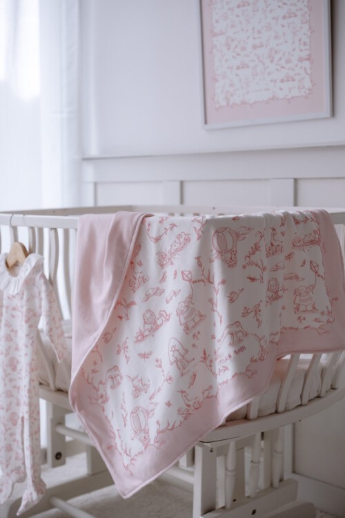 Çift Taraflı Bebek Battaniyesi - Toile De Jouy / Pembe