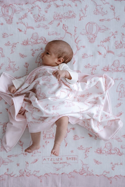 Çift Taraflı Bebek Battaniyesi - Toile De Jouy / Pembe