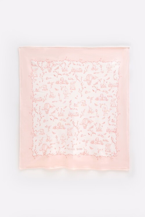 Çift Taraflı Bebek Battaniyesi - Toile De Jouy / Pembe