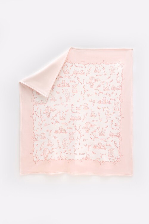 Çift Taraflı Bebek Battaniyesi - Toile De Jouy / Pembe