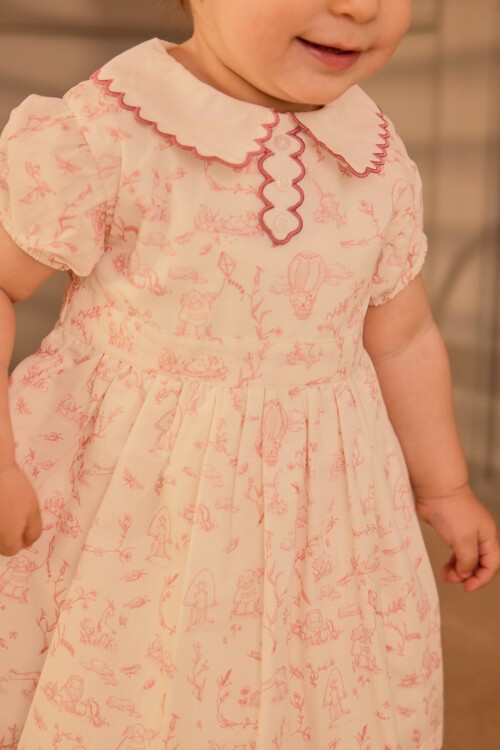 Kız Bebek Elbisesi - Toile De Jouy / Pembe