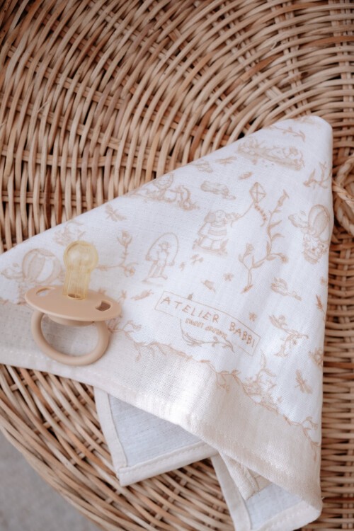 Müslin Bebek Ağız Bezi - Toile De Jouy / Bej