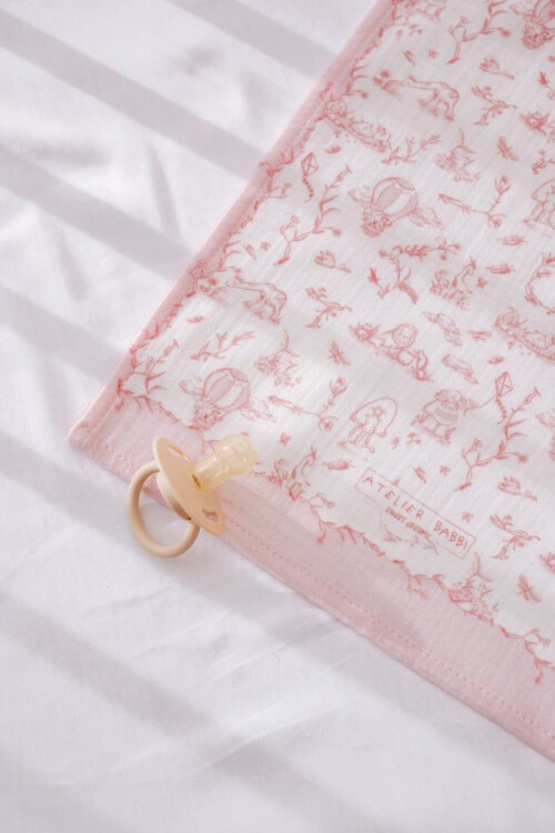 Müslin Bebek Ağız Bezi - Toile De Jouy / Pembe