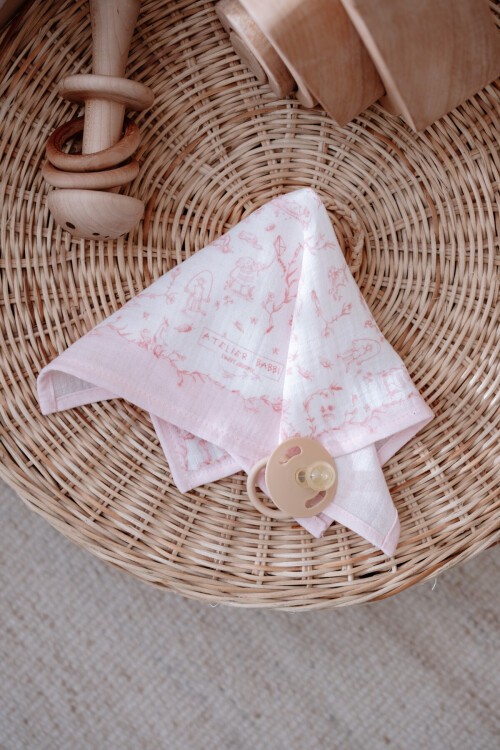 Müslin Bebek Örtüsü Ve 3’Lü Ağız Bezi Seti - Toile De Jouy / Pembe