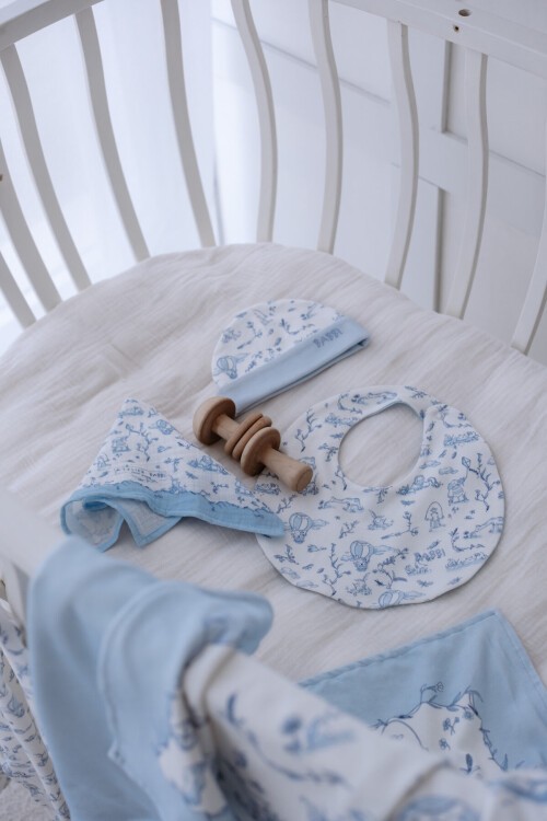 Yenidoğan Şapka - Toile De Jouy / Mavi