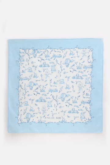 Çift Katlı Müslin Bebek Örtüsü - Toile De Jouy / Mavi