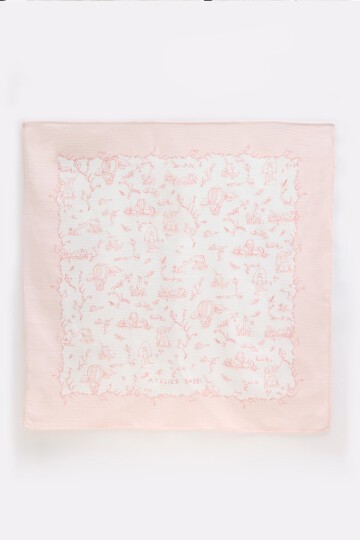 Çift Katlı Müslin Bebek Örtüsü - Toile De Jouy / Pembe