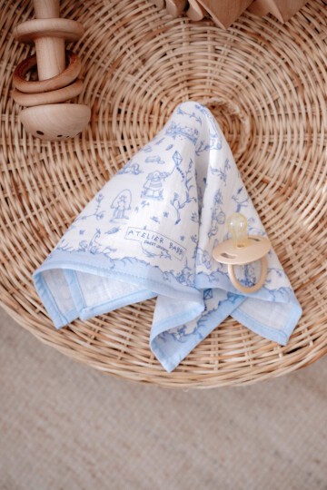 Müslin Bebek Ağız Bezi - Toile De Jouy / Mavi